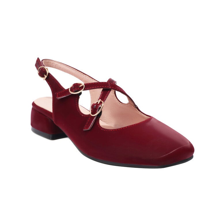 Shallow Buckle Medium Heel Large Size Women'S Shoes Baotou Back Empty Sandals 3-161 - Image 1