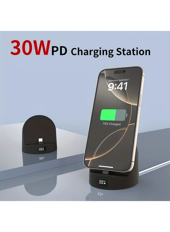2025 Upgraded Fast Charging Station Black USB C Charger with LED Display and Silicone Base - Image 1
