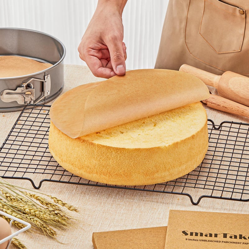 SMARTAKE 200 Pcs Unbleached Parchment Paper Baking Sheets Round, 9 Inches Non-Stick Precut Baking Parchment, for Baking Grilling Air Fryer Steaming Bread Cup Cake Cookie and More - Image 4