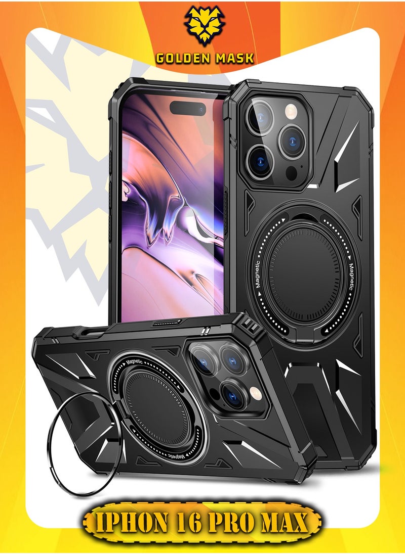 GOLDEN MASK GOLDEN MASK For iPhone 16 Pro Max Case Mag-Safe Magnetic Shockproof Phone Case with Ring Holder (Black) 