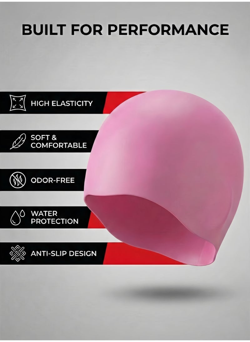 هايست قبعة سباحة سيليكون وردية للجنسين - مقاومة للماء، مرنة، مثالية للشعر الطويل - Image 2