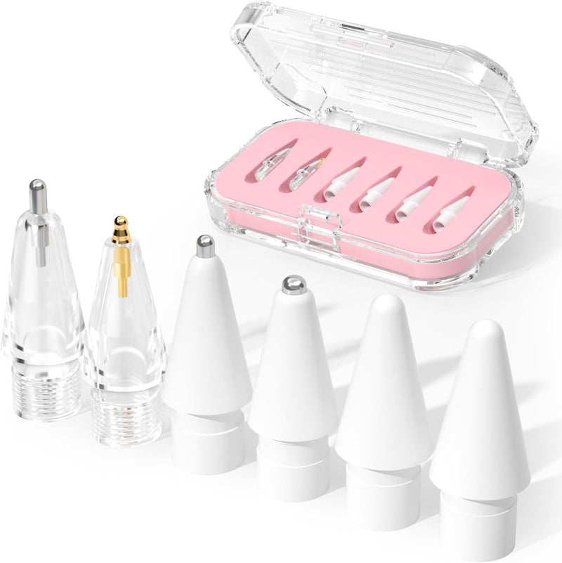 JOOSKO Upgraded Replacement Tips for Apple Pencil Pro/USB-C/2nd Gen/1st Gen Tips(with Storage case,wear-Resistant Mix Metal Tips for iPad Pencil Accessories(6 Pack，Pink) - Image 1