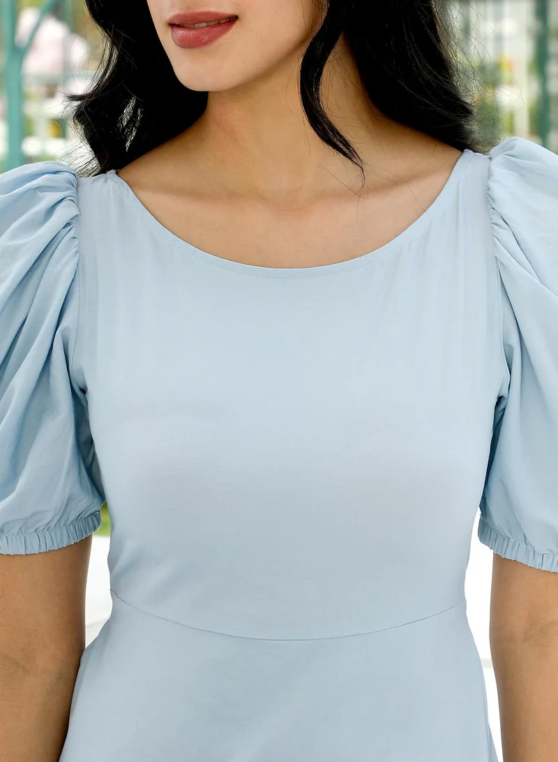Pinacolada  Women's Misty Blue Ruche-Ruffle A-Line Dress for Women | Best Price UAE