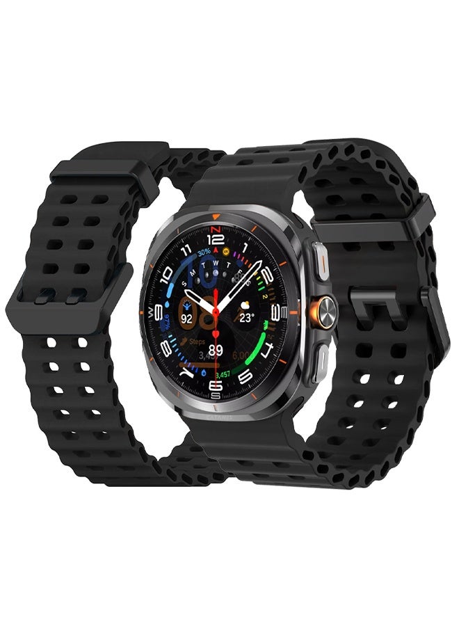 CATANES Strap Silicone Replacement for Samsung Galaxy Watch 8 Ultra Band 47mm, Rugged Soft Ocean Silicone Sport Accessory Fit for Samsung Galaxy Watch Ultra Band Dual Row Hole - Black - Image 1