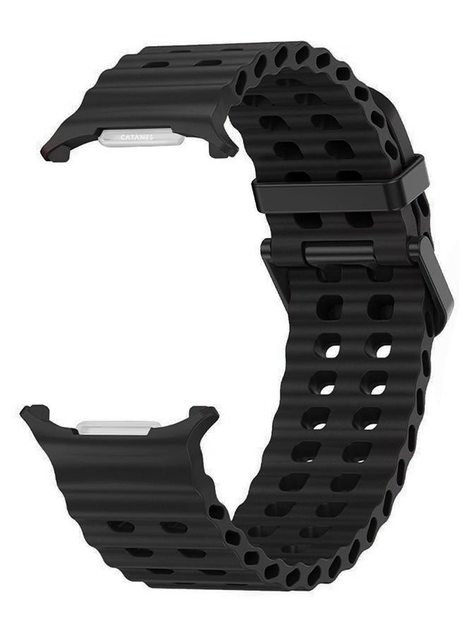 CATANES Strap Silicone Replacement for Samsung Galaxy Watch 8 Ultra Band 47mm, Rugged Soft Ocean Silicone Sport Accessory Fit for Samsung Galaxy Watch Ultra Band Dual Row Hole - Black - Image 3