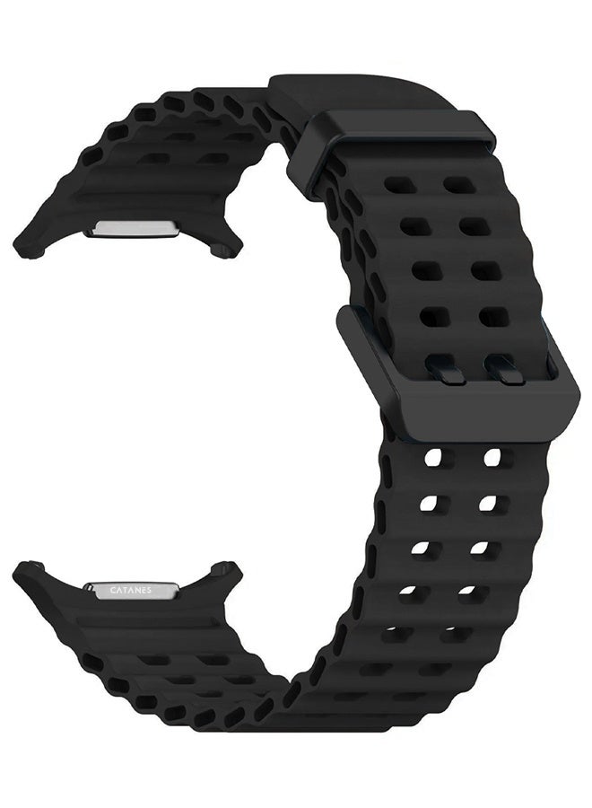 CATANES Strap Silicone Replacement for Samsung Galaxy Watch 8 Ultra Band 47mm, Rugged Soft Ocean Silicone Sport Accessory Fit for Samsung Galaxy Watch Ultra Band Dual Row Hole - Black - Image 2