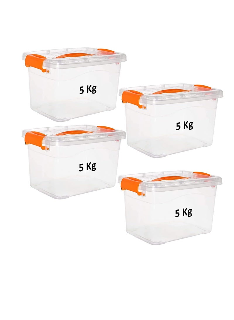 Premify 4pcs Plastic Storage Boxes 5 L Clear Stackable Containers With Lockable Lids Transparent Box for Storing Toys, Shoes, Kitchen Items, Snacks, Tools, Medicine - Image 1