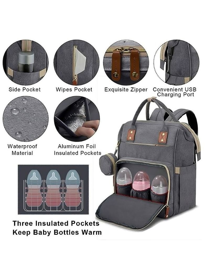 حقيبة ظهر للحفاضات حقيبة الطفل حقيبة الحفاض بسعة كبيرة حقيبة للأم والأب مع منفذ شحن USB - Image 2