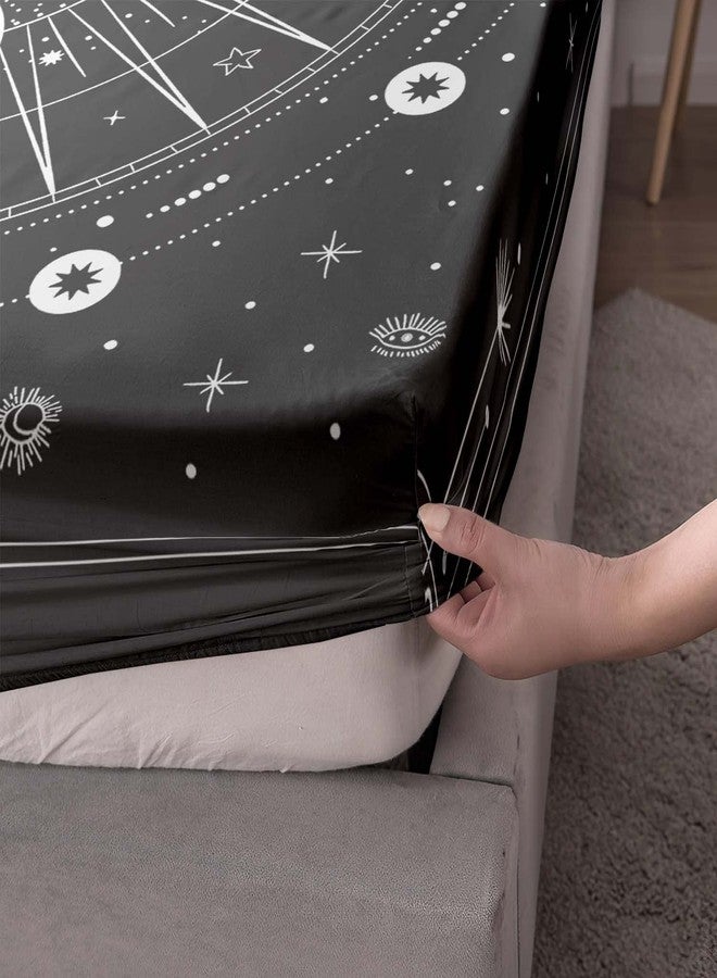 AILONEN Sun and Moon Fitted Sheet, Bohemian Sun Moon Bed Sheets Twin Size,Galaxy Astrology Sheet Set for Kids Girls Boys,Bedding Decor Set,1 Fitted Sheet and 2 Pillow Case,3 Piece - Image 2