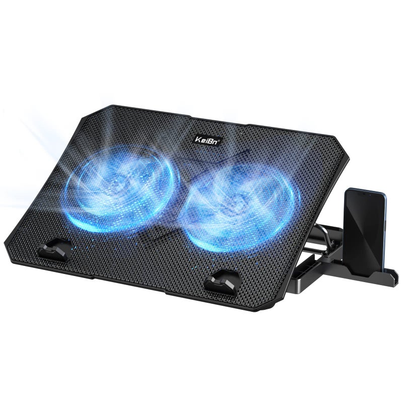 KeiBn Laptop Cooling Pad, Gaming Laptop Cooler 2 Fans for 10-15.6 Inch Laptops, 5 Height Stands, 2 USB Ports (S039) - Image 1