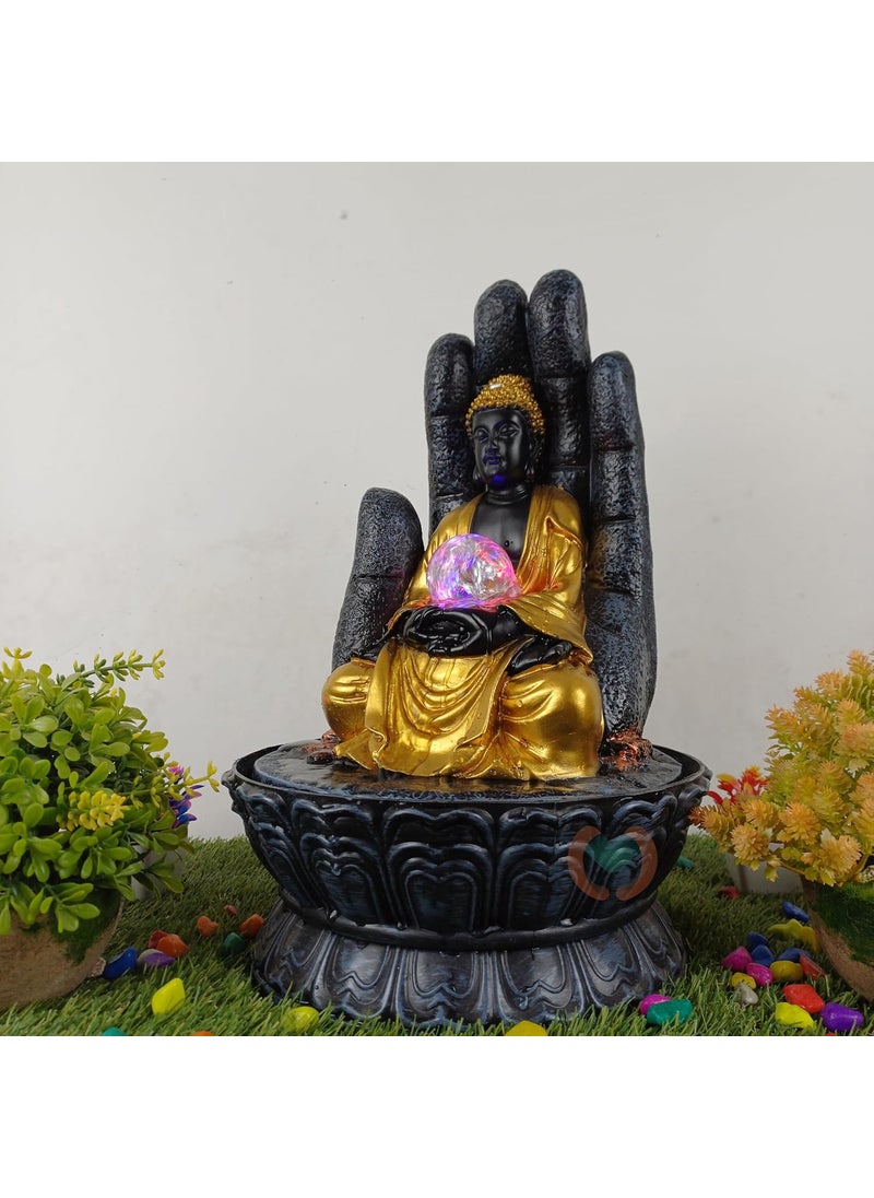 MERUPAM Merupam Hand Buddha Water Fountain for Home Decor with Multicolor LED Light with Crystal Ball Indoor Water Fountain for Home Decoration Showpiece Office Temple Decor M28  - Image 3