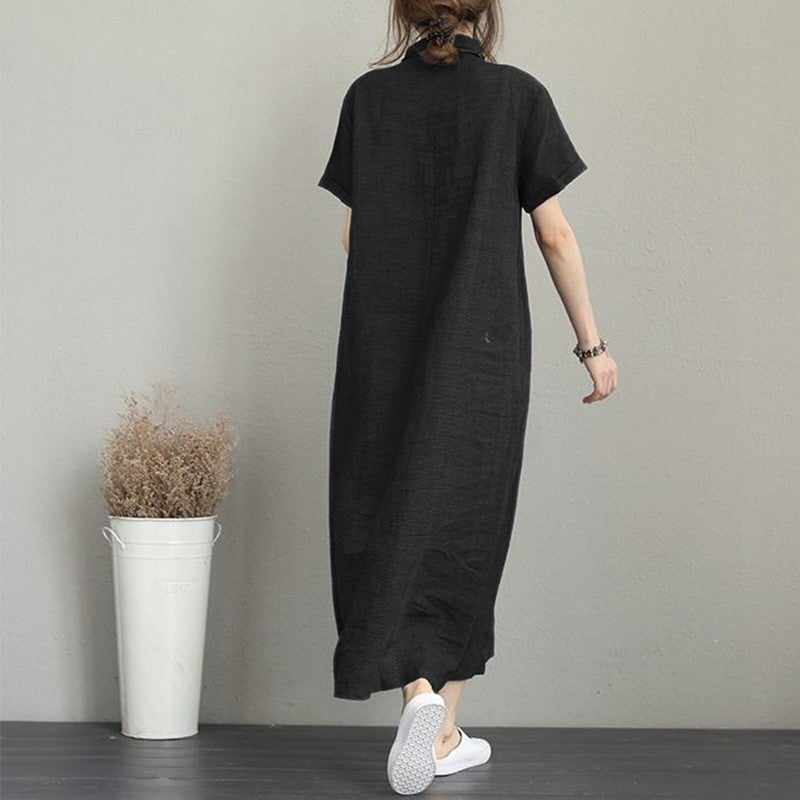 1Tarz 1Style Barbora Linen Casual Short Sleeve Full Length Summer Casual Women's Dress LN245SYH2  - Image 2