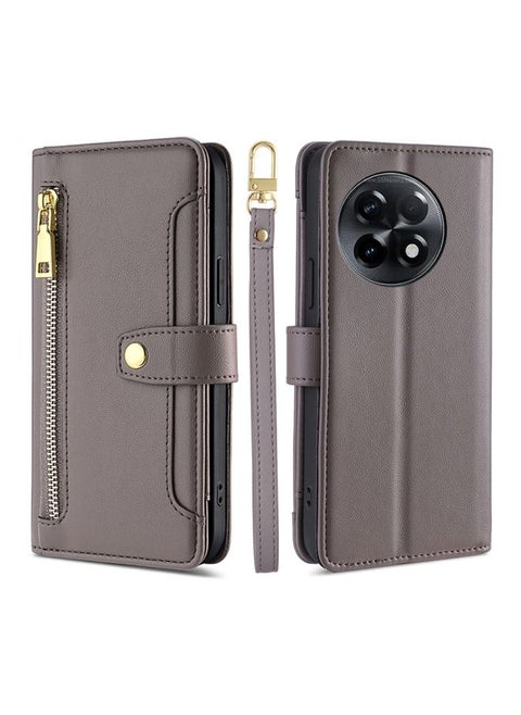 Case Cover For For OnePlus Ace 2/11R Sheep Texture Cross-body Zipper Wallet Leather Phone Case(Grey)