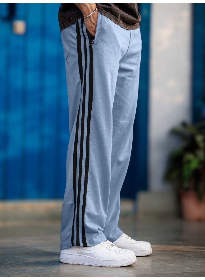 Maniac Mens ColorBlock Light Blue Color Baggy Fit Pant - Image 1