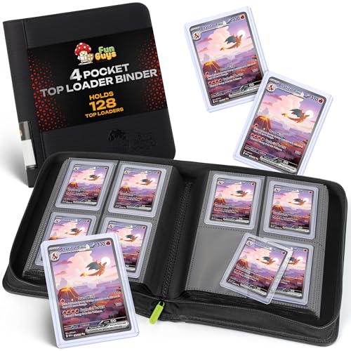 FunGuys Toploader Binder Trading Card Binder Storage128 4 Pocket Top Loader Pokemon Binder Card Collection for Yugioh MTG TCG Card Folders for Trading Cards - Image 1