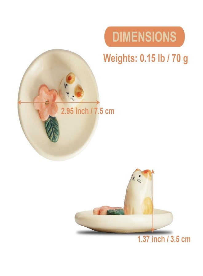 COTONOHA Charming Animal Series Ceramic Incense Holder, Japanese Pottery, Perfect for Relaxation and Concentration, Made in Japan (Small Flower Cat) - Image 3