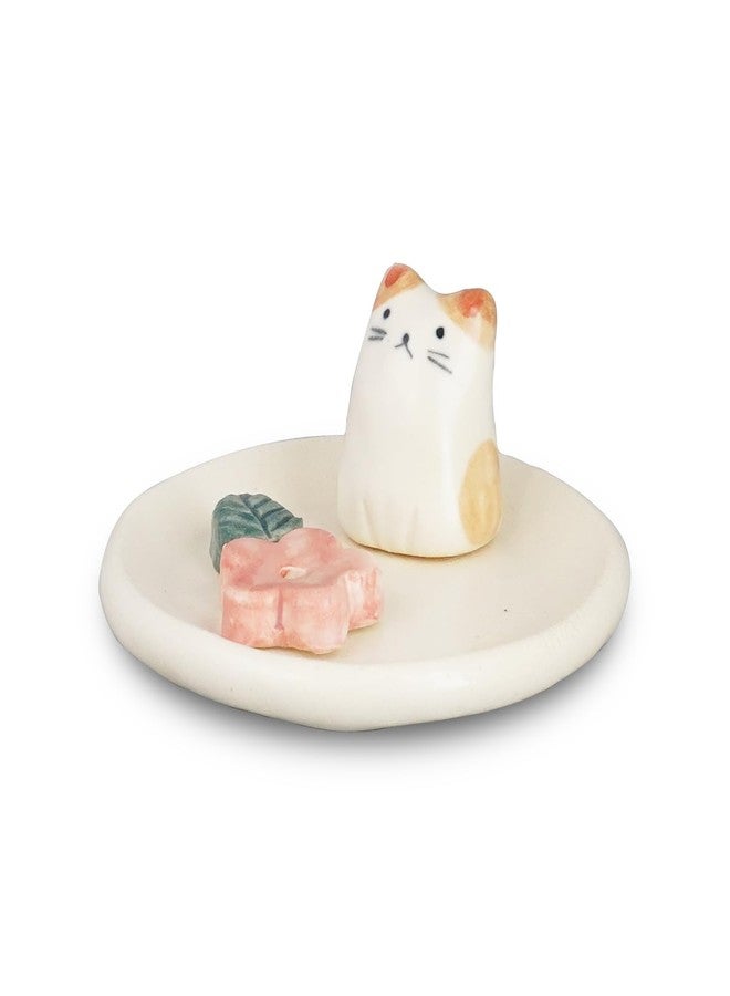 COTONOHA Charming Animal Series Ceramic Incense Holder, Japanese Pottery, Perfect for Relaxation and Concentration, Made in Japan (Small Flower Cat) - Image 2