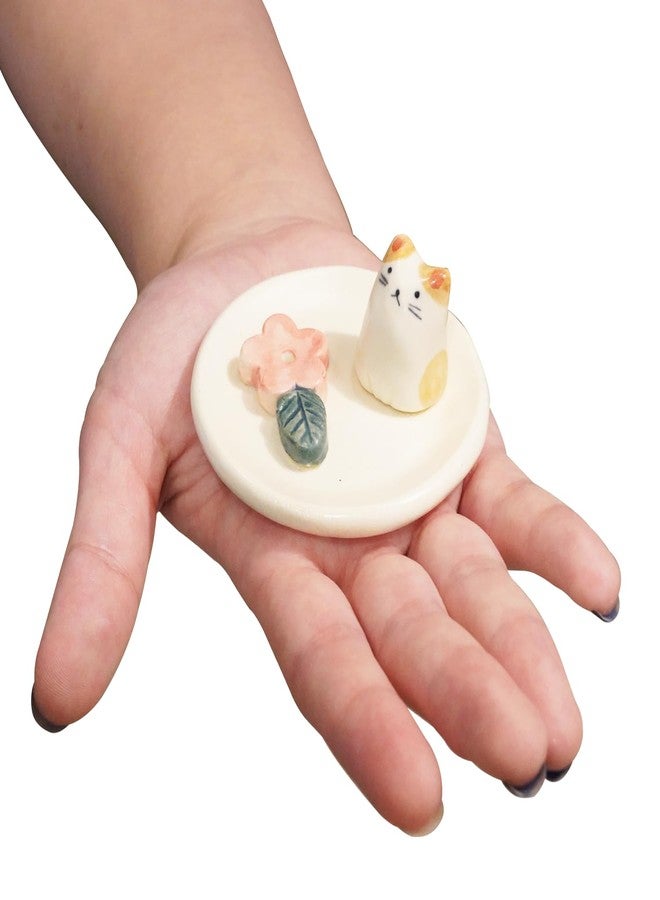 COTONOHA Charming Animal Series Ceramic Incense Holder, Japanese Pottery, Perfect for Relaxation and Concentration, Made in Japan (Small Flower Cat) - Image 4