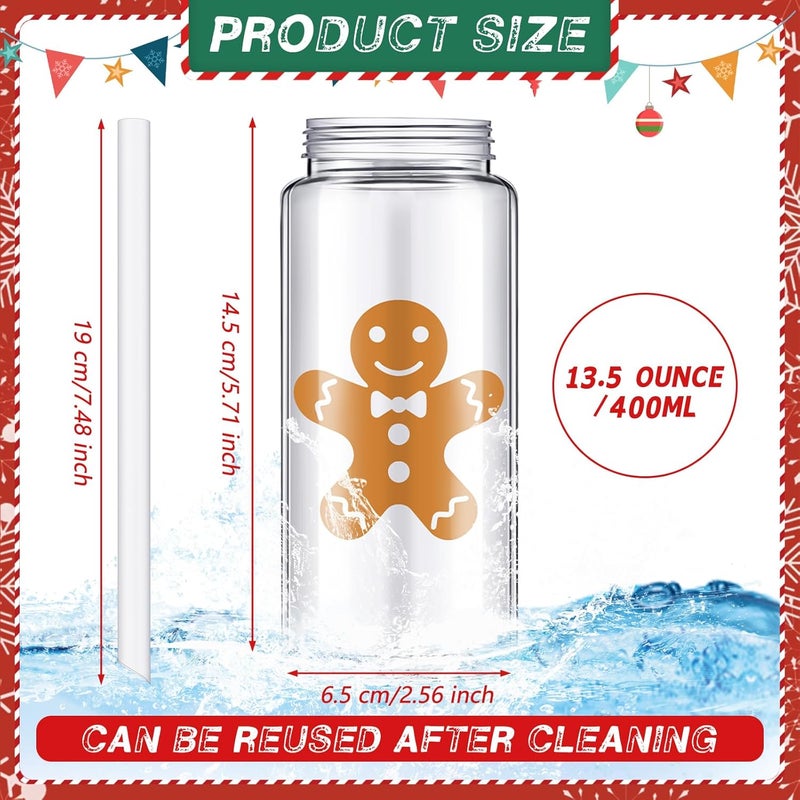 Layhit 20 Pcs Christmas Reusable Cups Bulk 135 oz Plastic Mason Jar Drinking Holiday Cups with Lid and Straw Coffee Tea Hot Cocoa Beverage Tumbler for Adults Xmas PartyChristmas A - Image 3