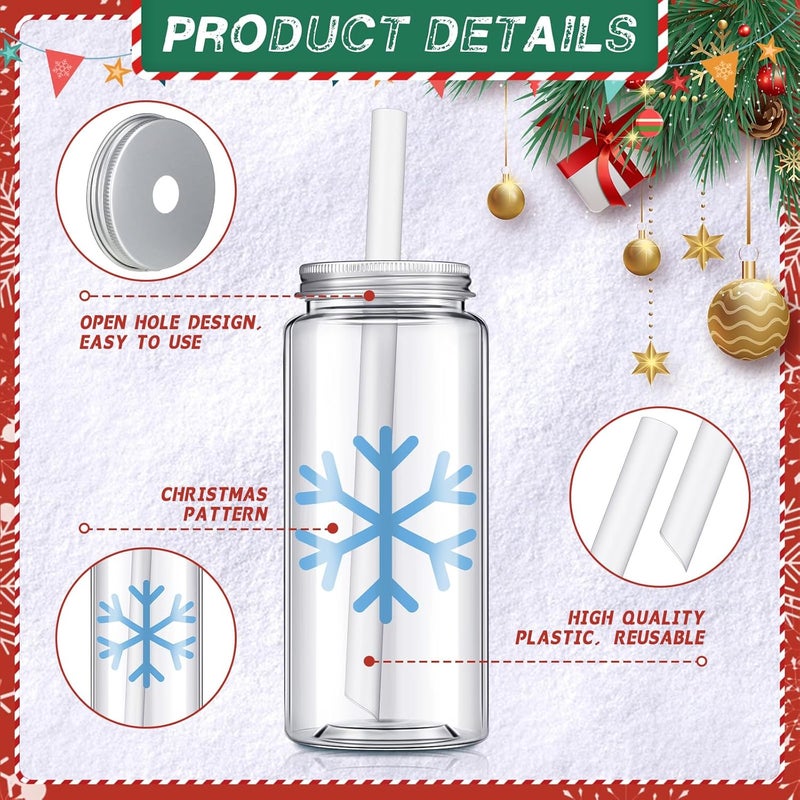 Layhit 20 Pcs Christmas Reusable Cups Bulk 135 oz Plastic Mason Jar Drinking Holiday Cups with Lid and Straw Coffee Tea Hot Cocoa Beverage Tumbler for Adults Xmas PartyChristmas A - Image 2