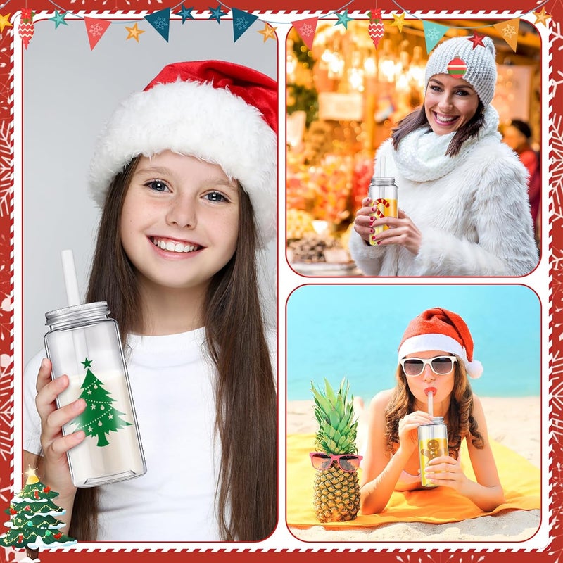 Layhit 20 Pcs Christmas Reusable Cups Bulk 135 oz Plastic Mason Jar Drinking Holiday Cups with Lid and Straw Coffee Tea Hot Cocoa Beverage Tumbler for Adults Xmas PartyChristmas A - Image 4