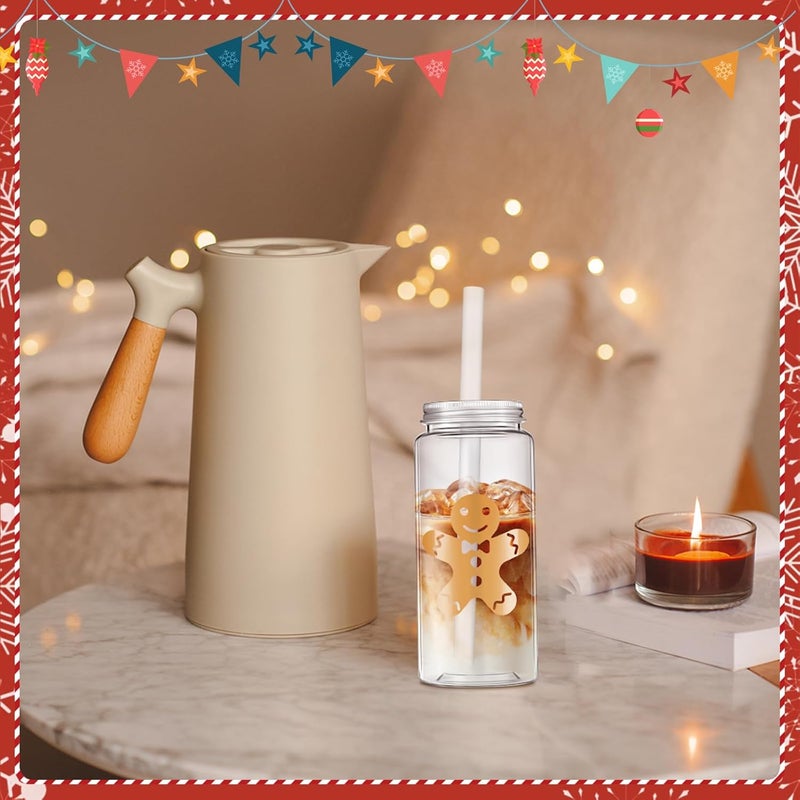 Layhit 20 Pcs Christmas Reusable Cups Bulk 135 oz Plastic Mason Jar Drinking Holiday Cups with Lid and Straw Coffee Tea Hot Cocoa Beverage Tumbler for Adults Xmas PartyChristmas A - Image 5