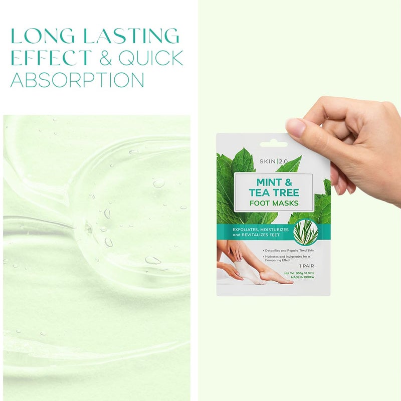 Skin 2.0 Tea Tree & Mint Foot Masks - Fights Athlete's Foot, Detoxifies & Exfoliates, Cooling & Relaxing - Dermatologist Tested Korean Skincare - Clean Beauty, Cruelty-Free, All Skin Types - 3 Pairs - Image 5