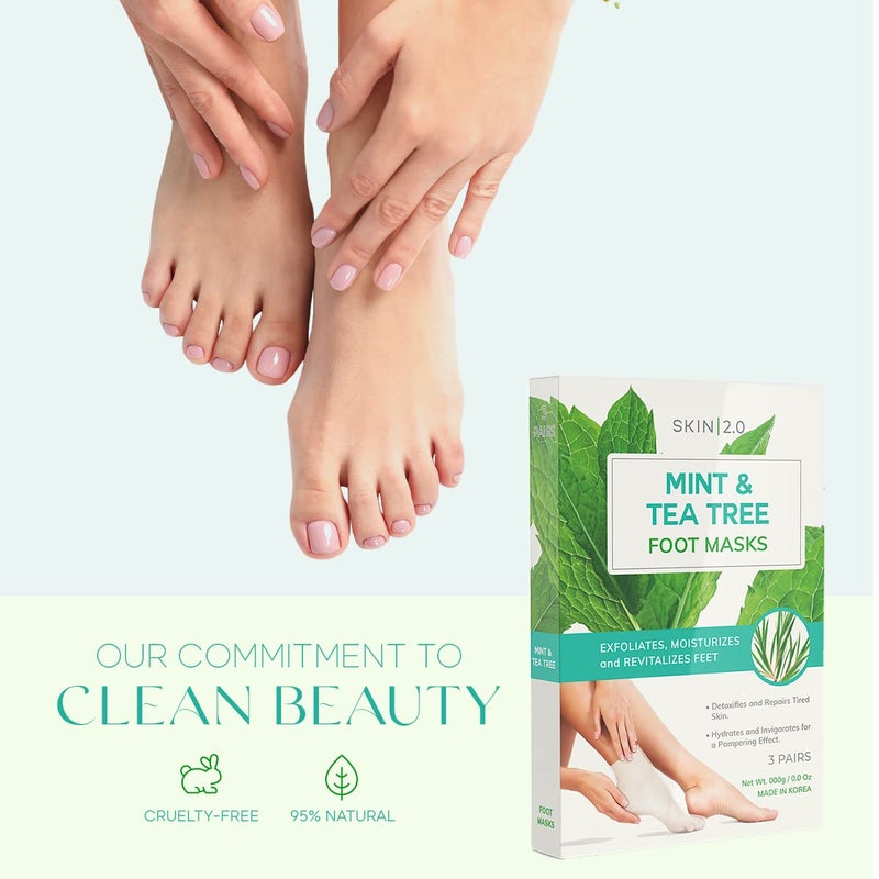 Skin 2.0 Tea Tree & Mint Foot Masks - Fights Athlete's Foot, Detoxifies & Exfoliates, Cooling & Relaxing - Dermatologist Tested Korean Skincare - Clean Beauty, Cruelty-Free, All Skin Types - 3 Pairs - Image 3