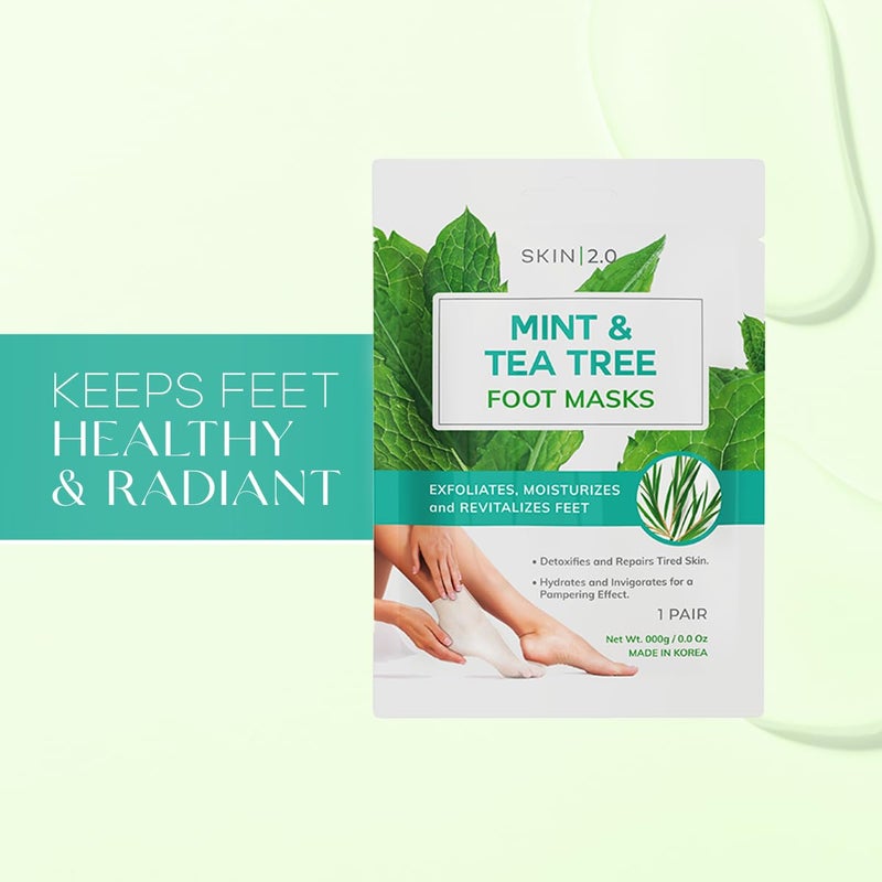 Skin 2.0 Tea Tree & Mint Foot Masks - Fights Athlete's Foot, Detoxifies & Exfoliates, Cooling & Relaxing - Dermatologist Tested Korean Skincare - Clean Beauty, Cruelty-Free, All Skin Types - 3 Pairs - Image 2