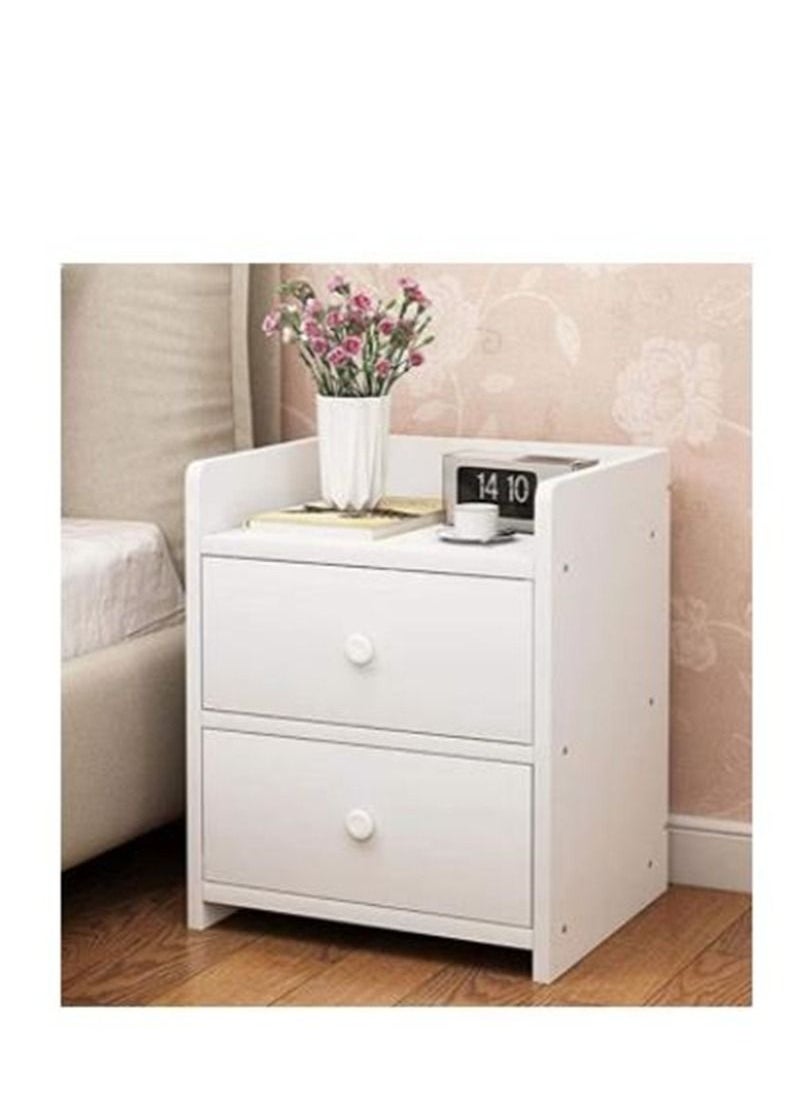 Generic Bedside Storage Cabinet, Modern Side Desk with Two Storage Drawer , Simple Mini Space Saving for Bedroom Office Lounge Living Room White  - Image 1