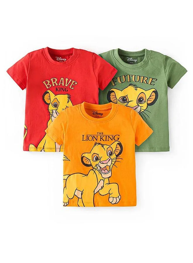 Babyhug Disney Babyhug Disney Single Jersey Knit Half Sleeves T-Shirts with Lion KIngs Graphics Pack of 3 - Red Yellow and Green