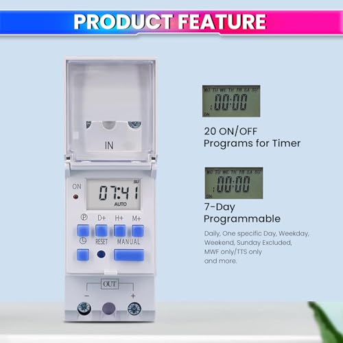 amiciSmart Digital Programmable Timer Switch Relay in-Built 7 Days Schedule, DIN Rail Mounted 30A, DC 12V - Image 3