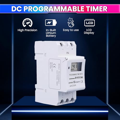 amiciSmart Digital Programmable Timer Switch Relay in-Built 7 Days Schedule, DIN Rail Mounted 30A, DC 12V - Image 5