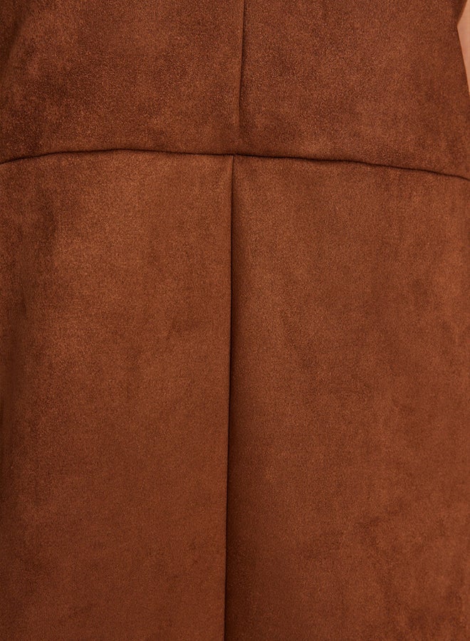 trendyol Brown V-Neck Gilet Suede Mini Knitted Dress TWOAW24EL00543 - Image 5