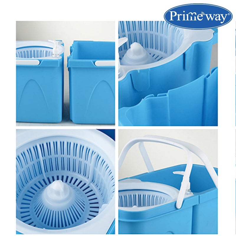 Primeway مسحاة برايمواي® ذات دلوين مع دوران 360 درجة لتنظيف الأرضيات مع فاصل للمياه النظيفة والوسخة مع 2 قطع من الألياف الدقيقة 34 سم، 6 لتر، أخضر - Image 4