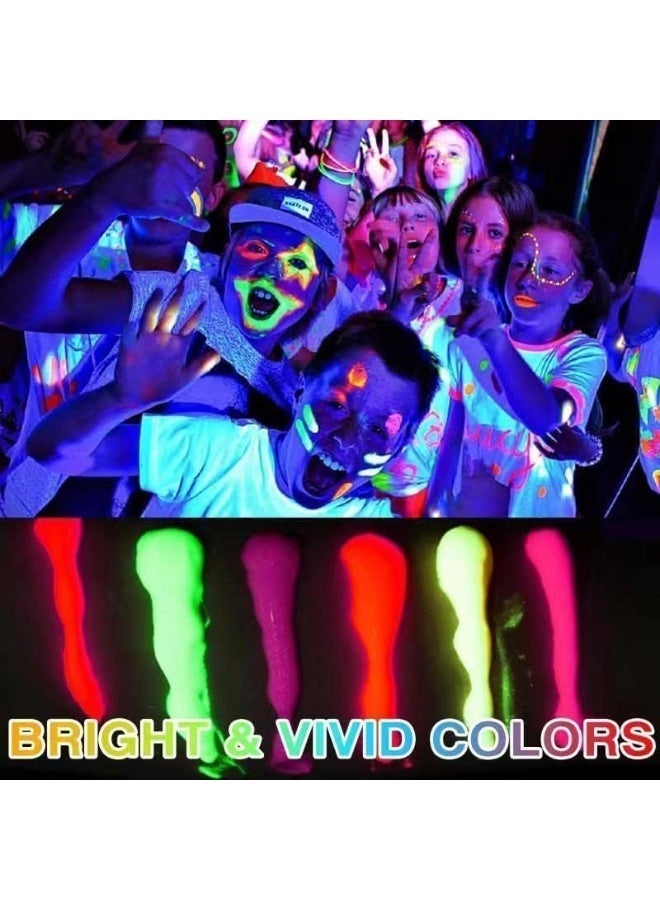 6 Pcs Glow in Dark Face Body Paint, Washable Neon Face Body Paint, Neon Body Makeup Glow in the Dark Party Supplies, Black Light Face Makeup for Party Cosplay Masquerade - Image 3