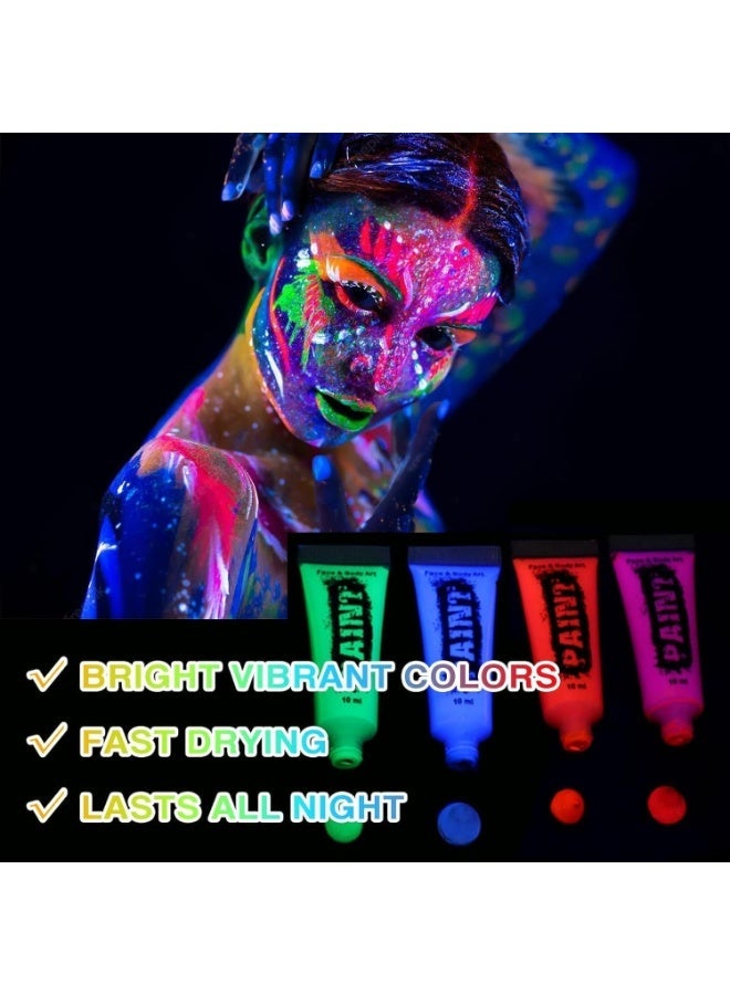 6 Pcs Glow in Dark Face Body Paint, Washable Neon Face Body Paint, Neon Body Makeup Glow in the Dark Party Supplies, Black Light Face Makeup for Party Cosplay Masquerade - Image 2