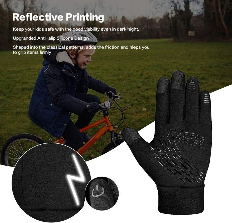 YukiniYa Kids Winter Gloves Back Water Repellent Touchscreen Warm Fleece Anti-Slip for Boys Girls Teen 3-15 Years - Image 5