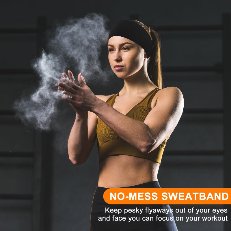 RITOPER Black Workout Yoga Headbands for Women,6 Pack Wide Elastic Thick Headbands for Running Athletic, Non Slip Stretchy Sweat Head Bands Hair Bands (Solid Headband) - Image 5