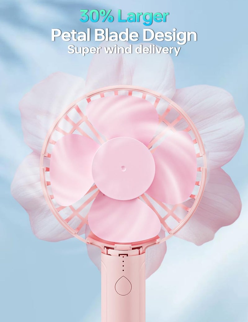 UN1QUE Mini Portable Hand Fan - Powerful Brushless Motor Small Fan, 3-Speeds, USB Rechargeable Fan with Base for Travel, Office, Kitchen for Women and Men (Pink, X3 Pro) - Image 2