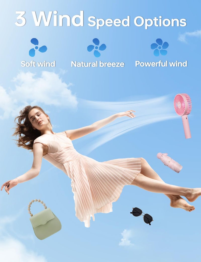 UN1QUE Mini Portable Hand Fan - Powerful Brushless Motor Small Fan, 3-Speeds, USB Rechargeable Fan with Base for Travel, Office, Kitchen for Women and Men (Pink, X3 Pro) - Image 5