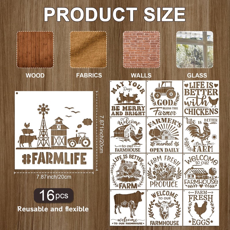 Keluna Farmhouse Stencils for Painting - 16 Pcs Reuasble Farm Animal Cow Chicken Reusable Stencils for Wood Burning Crafts Fabric Farm Sign Home Decor Template - Image 5