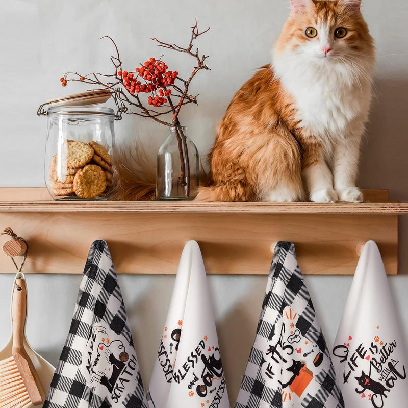 Kajaia 4 Pcs Black Cat Kitchen Hand Towels Funny Dish Towels Decorative Housewarming Gifts for Cat Lovers - Image 2