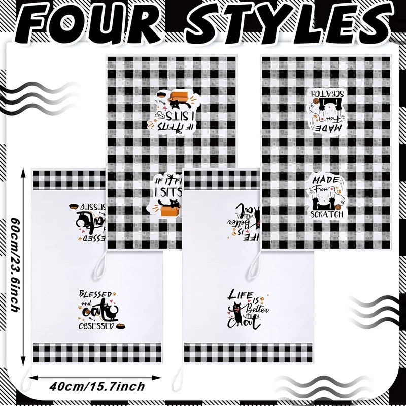 Kajaia 4 Pcs Black Cat Kitchen Hand Towels Funny Dish Towels Decorative Housewarming Gifts for Cat Lovers - Image 3