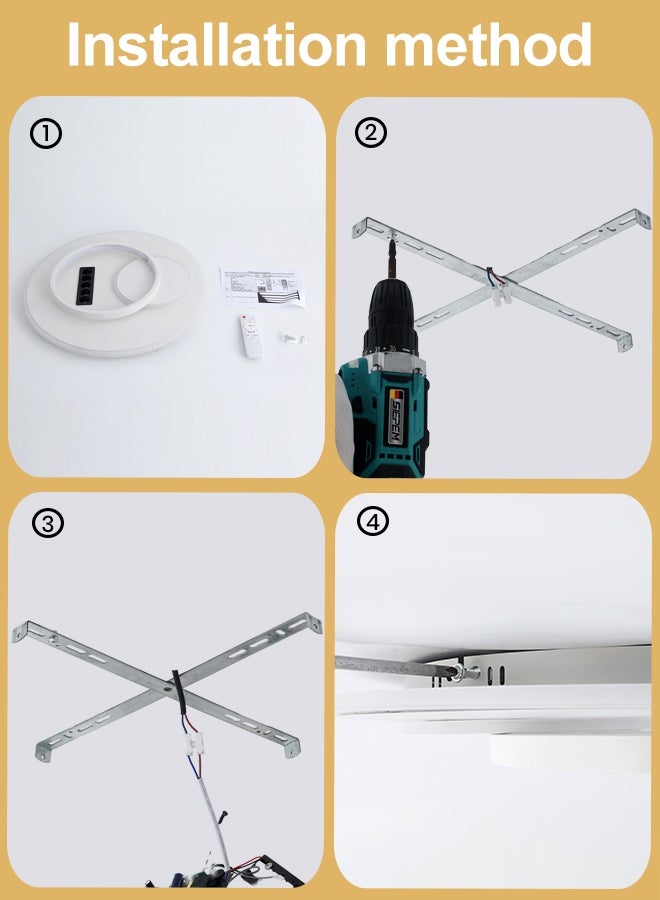 YATAI LIGHTING Modern Geometric LED Ceiling Light 46cm, 100W Dimmable Round Fixture with Grille Spotlights, Adjustable 3000K–6000K Color for Bedroom, Living Room - Image 5