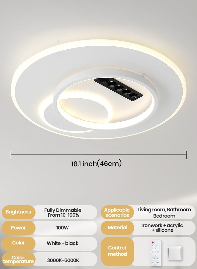 YATAI LIGHTING Modern Geometric LED Ceiling Light 46cm, 100W Dimmable Round Fixture with Grille Spotlights, Adjustable 3000K–6000K Color for Bedroom, Living Room - Image 2