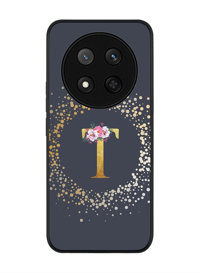 Stylizedd For Honor X9c / Honor Magic7 Lite 5G Case,Slim fit Camera Protection, Shockproof Thin Phone cover  - Custom Monogram Floral - T  (Grey ) - Image 1