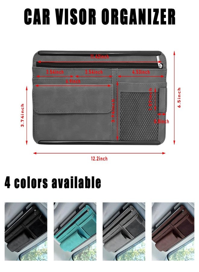 Yourkar Car Sun Visor Organizer, Soft Leather Surface Eyeglasses Note Card Holder Car Storage Bag, Scratch-Resistant Waterproof Auto Sunshade Organizer Bag, Car Accessories (Gray) - Image 2