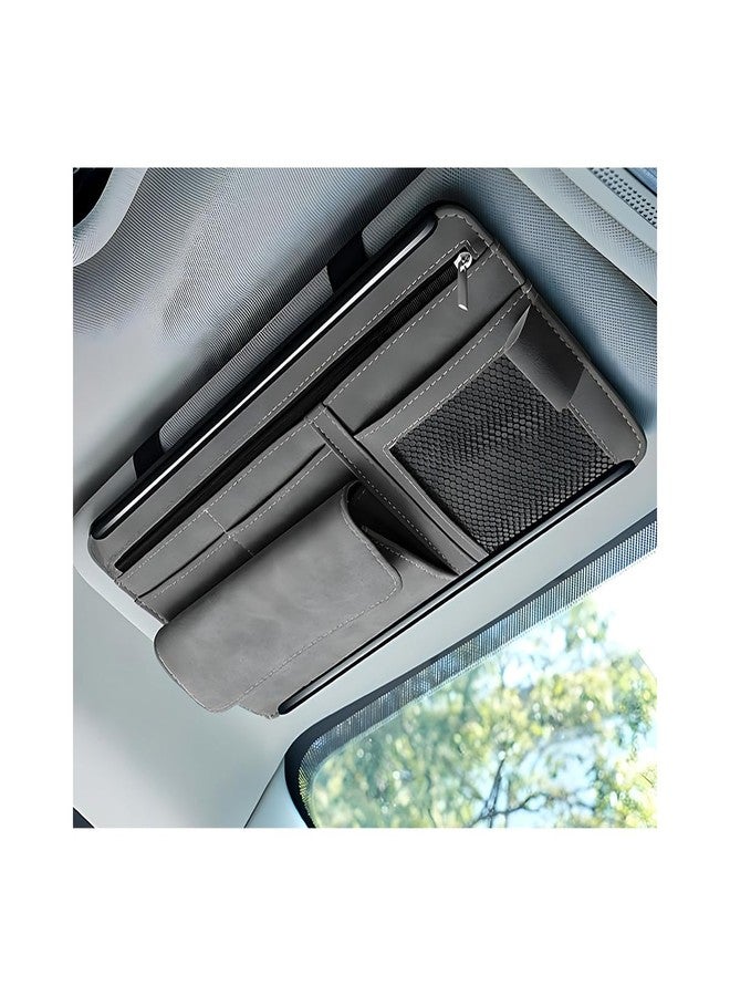 Yourkar Car Sun Visor Organizer, Soft Leather Surface Eyeglasses Note Card Holder Car Storage Bag, Scratch-Resistant Waterproof Auto Sunshade Organizer Bag, Car Accessories (Gray) - Image 1