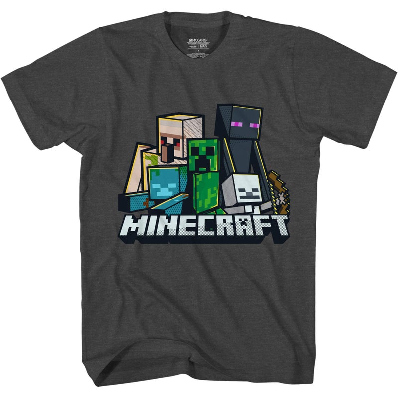 Minecraft Boys' Naughty Mobs T-Shirt, Charcoal Heather (S) - Image 4